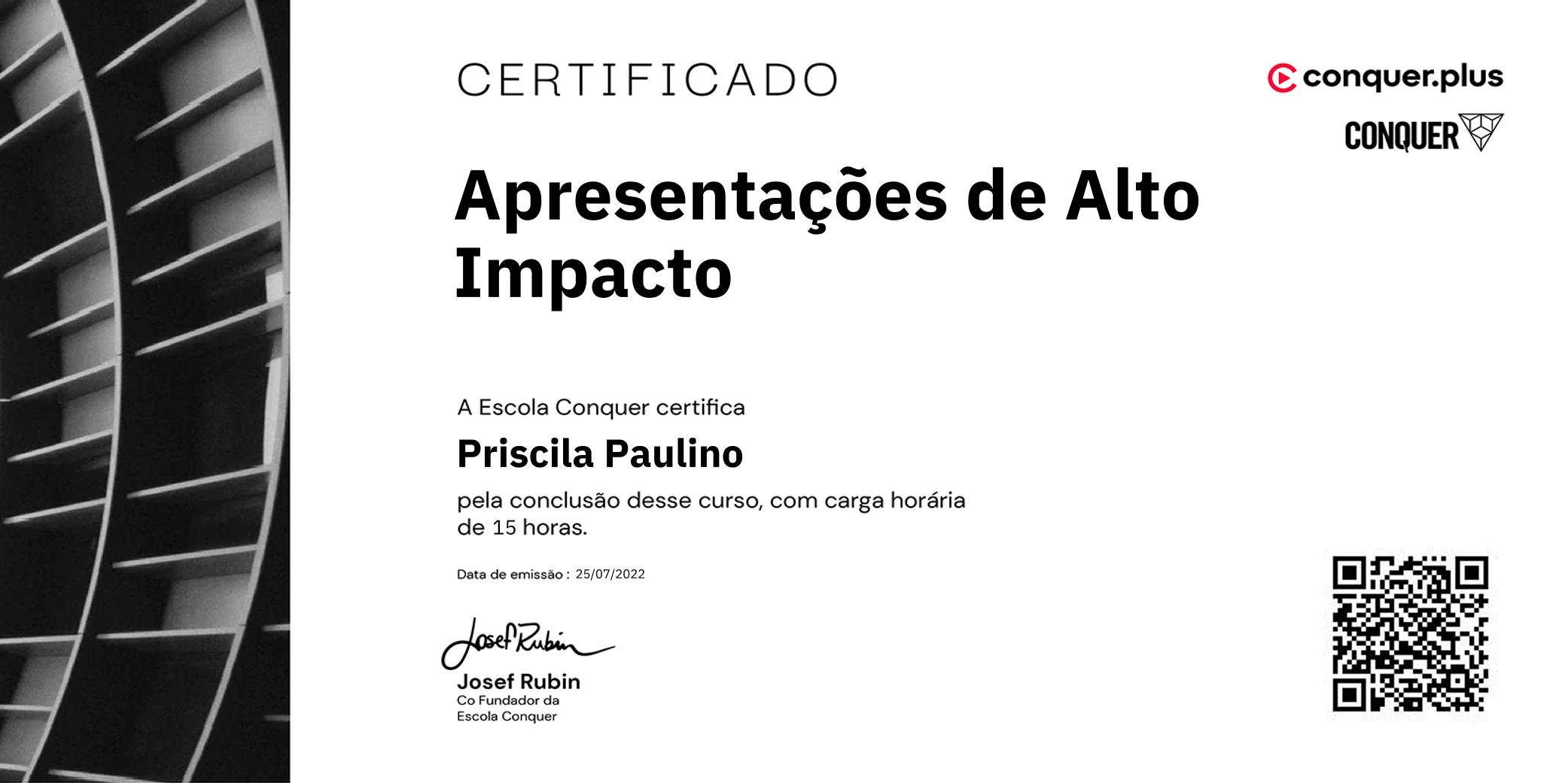 Certificado de Apresentações de Alto Impacto